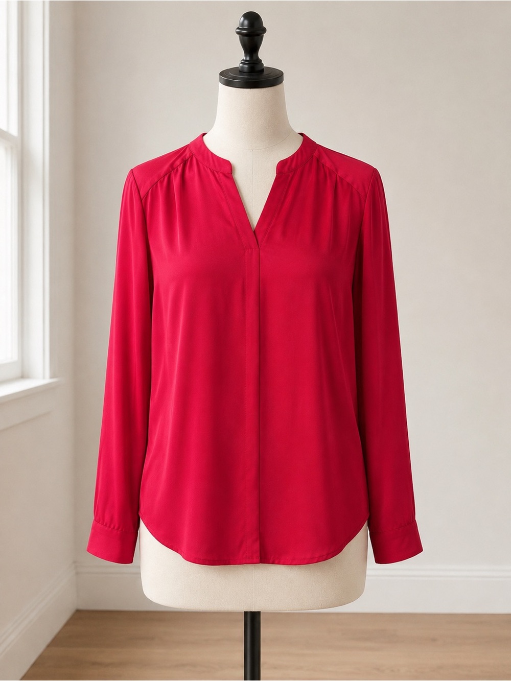 Talbots Raspberry V-Neck Long Sleeve Blouse - Picture 5 of 9